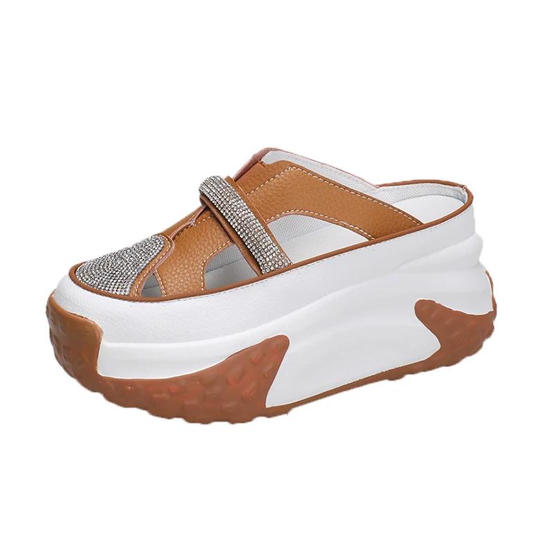 Fashion 7CM Bling Shoes Thick Sole Slides Women Chunky Sneakers Platform Wedge Breathable Slippers Comfortable Hollow Summer Shoes