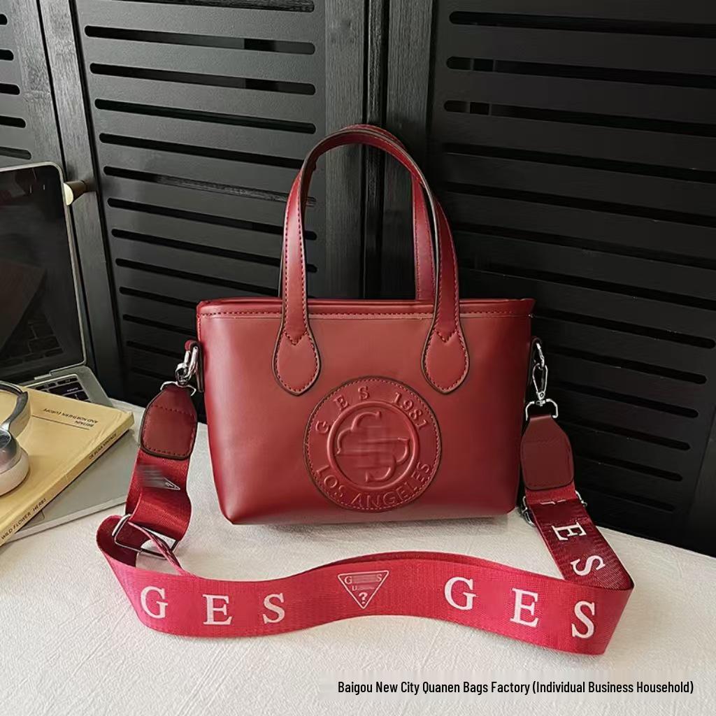 Tide Women's Fashion Tote Bag with Letter Print and Wide Shoulder Strap for Crossbody Use