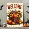 Farmhouse Welcome Sign Rustic Fall Decor PreDrilled Sunflowers Pumpkins Vintage