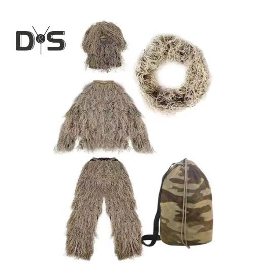 

5 шт./комплект. Костюм Ghillie з курткою, штанами, капюшоном, гірляндою, сумка для перенесення, 3D-камуфляж, мисливський одяг, молодіжний, дорослий лісовий одяг L коричневий
