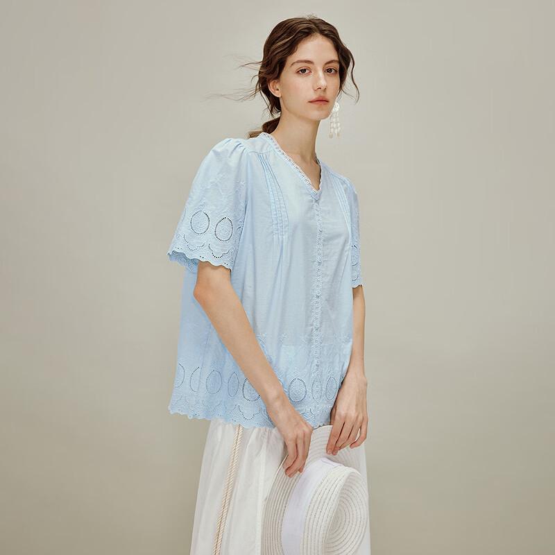 Женский французский кардиган-топ INMAN с V-образным вырезом, кружевной вышивкой и короткими рукавами L