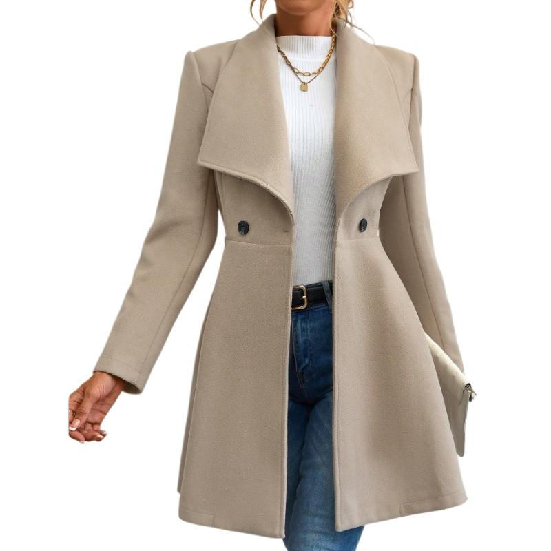 European and American-style Stylish Long Coat for Women, Fitted Design, with A Collar, Suitable for Autumn and Winter.