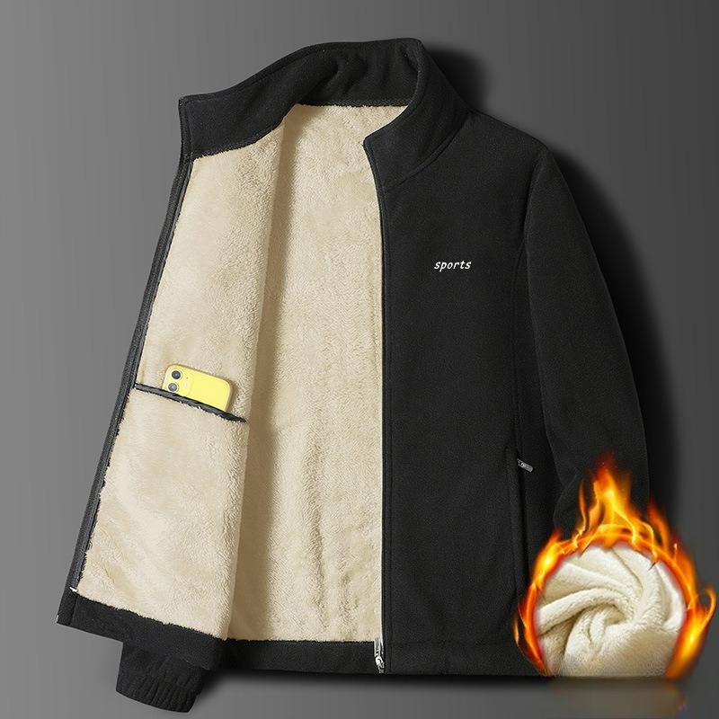 Autumn and Winter Polar Fleece Jacket Men's Plus Velvet Thickened Men's Jacket Men's Stand-up Collar Lamb Fleece Cotton Coat