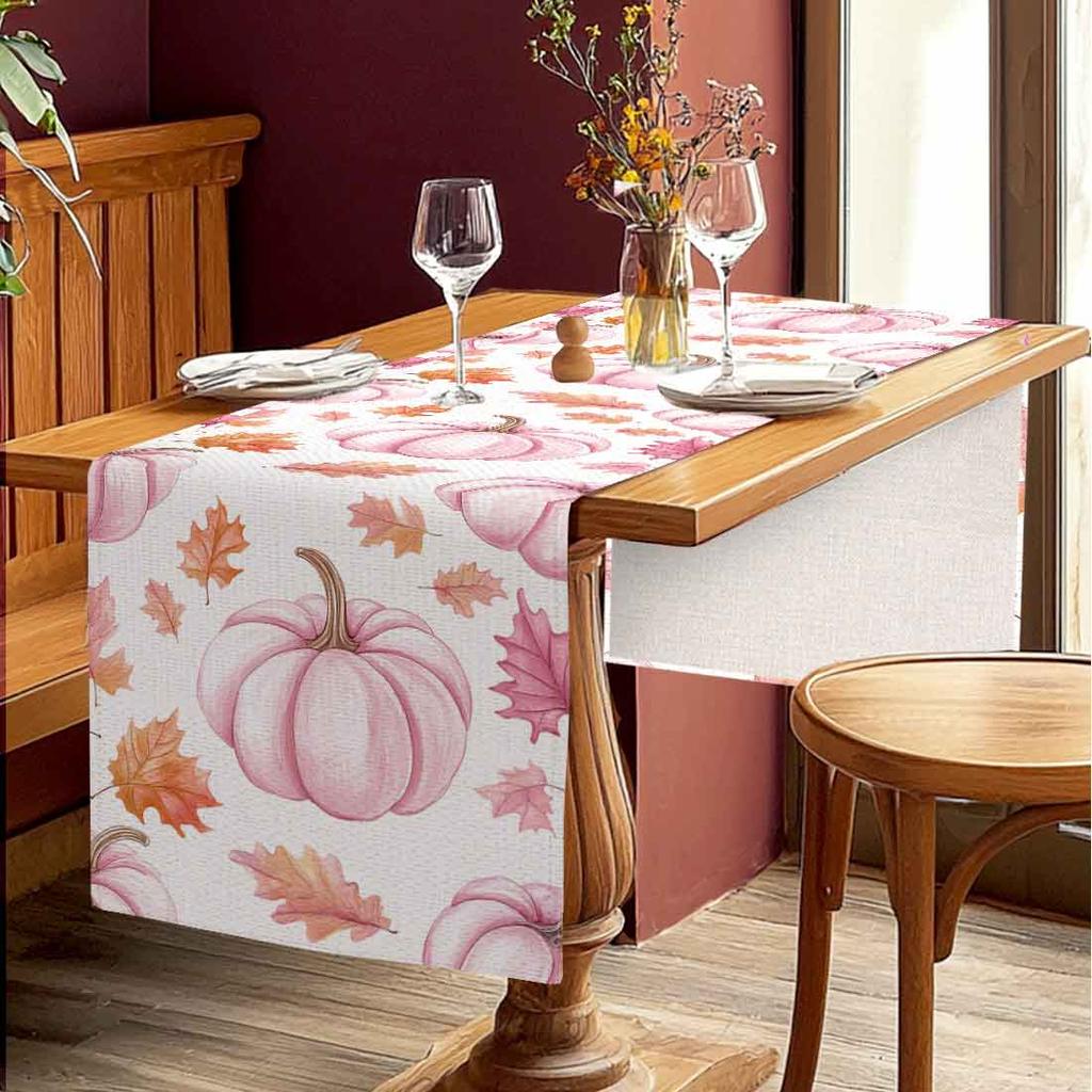 Thanksgiving Pumpkins Autumn Leaf Polyester Table Runners Wedding Decoration Durable Kitchen Dining Table Runners Party Supplies