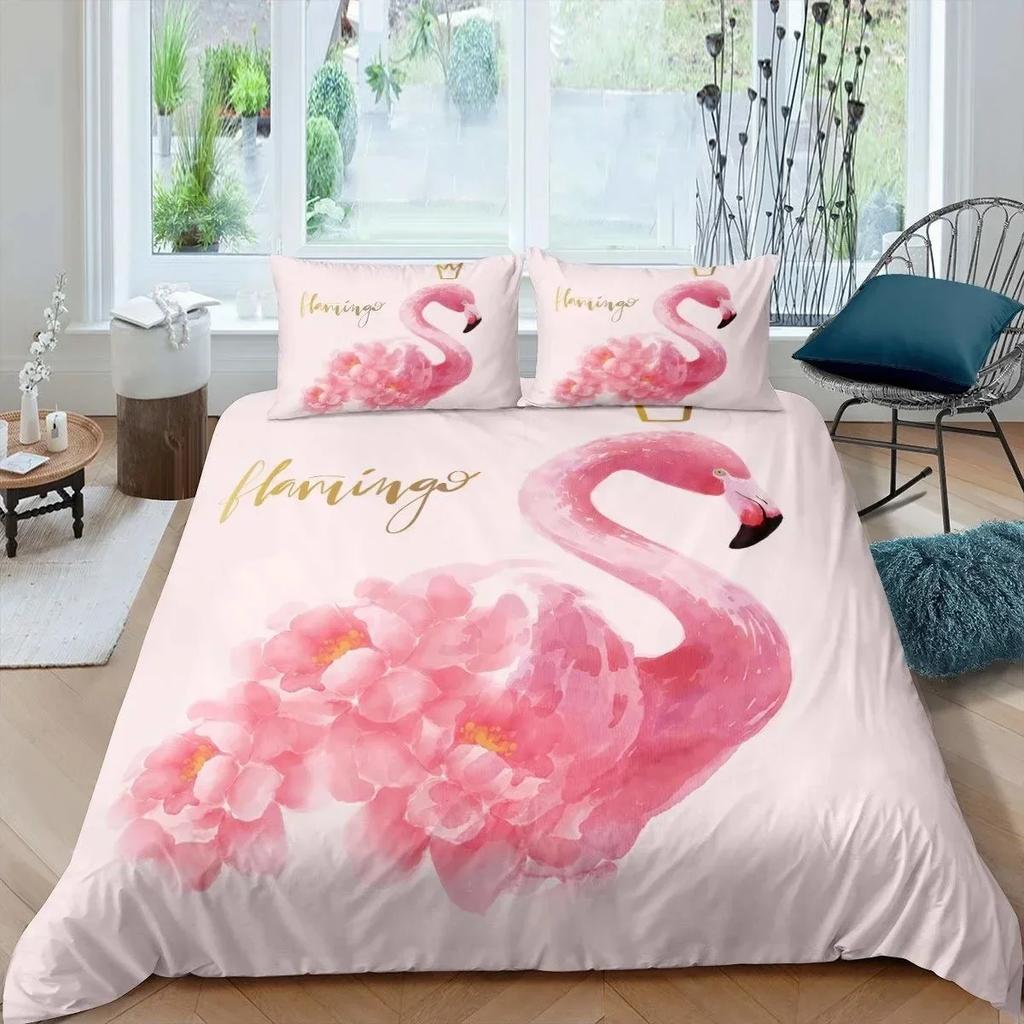 3D Print Flamingo Flowers Tropical Animal 3D Duvet Cover Bedding Set Comforter Linen Pillowcases Single Double Twin King Queen