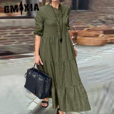 Summer Women's Solid Colour Big Hem Casual Loose Cotton Linen Dresses