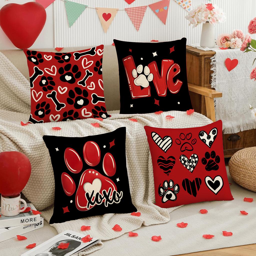 4Pcs Valentine'S Day Pillow Cover, Romantic Valentine'S Day, Wedding Anniversary Sofa Love Printed Cushion Cover