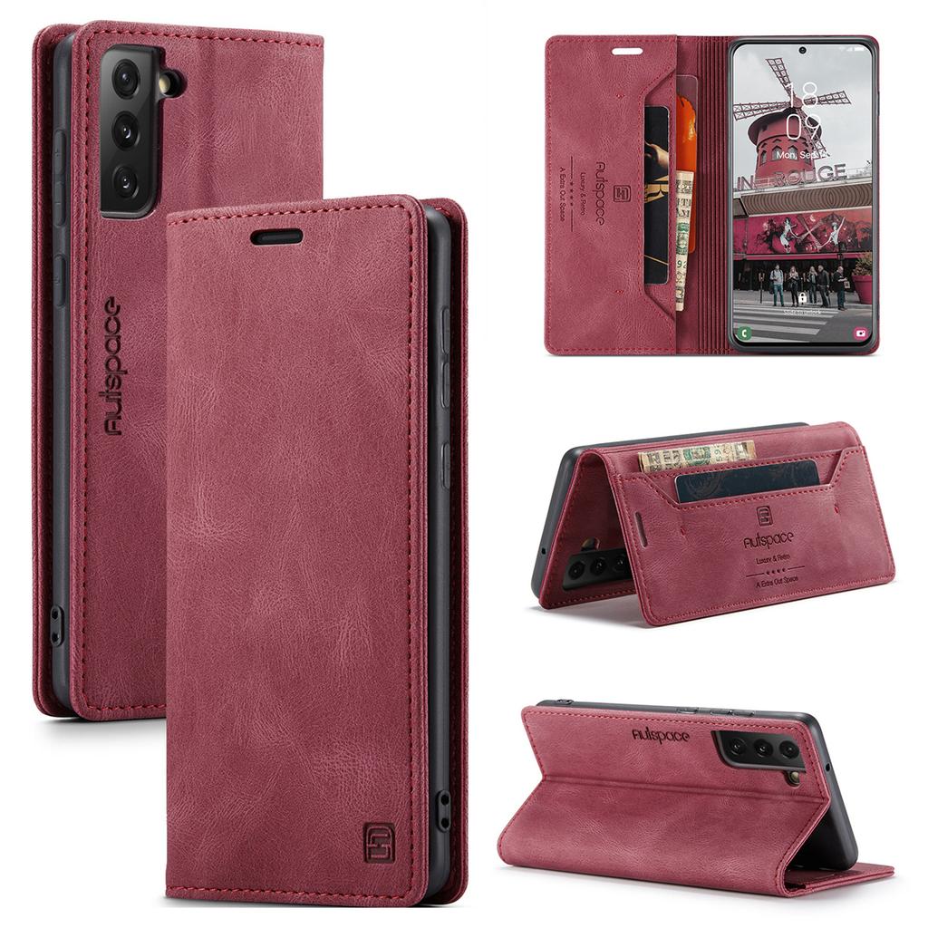 Premium Vintage Leather Wallet Case for Samsung Galaxy S21 FE- Flip Cover with Card Slots, Shockproof Retro Style (4 Colors)