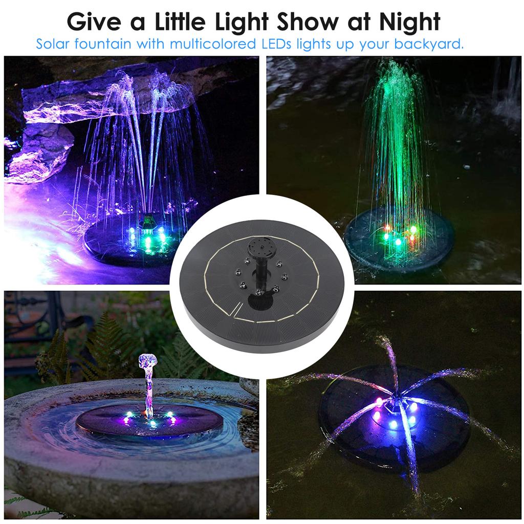 Fuente Solar con Luces Bomba de Fuente Solar de 3W 7 Patrones de Aspersión Altura 27.55 Pulgadas con Batería de Respaldo de 1600mAh para Bañera de Pájaros Lag