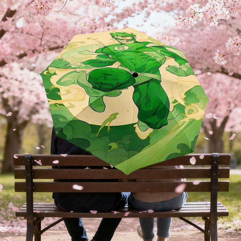 1pc Green Lantern Automatic Open/Close Umbrella Compact Folding Umbrella with 8-Rib Shaft lightweight esign, for Women/Men1192A