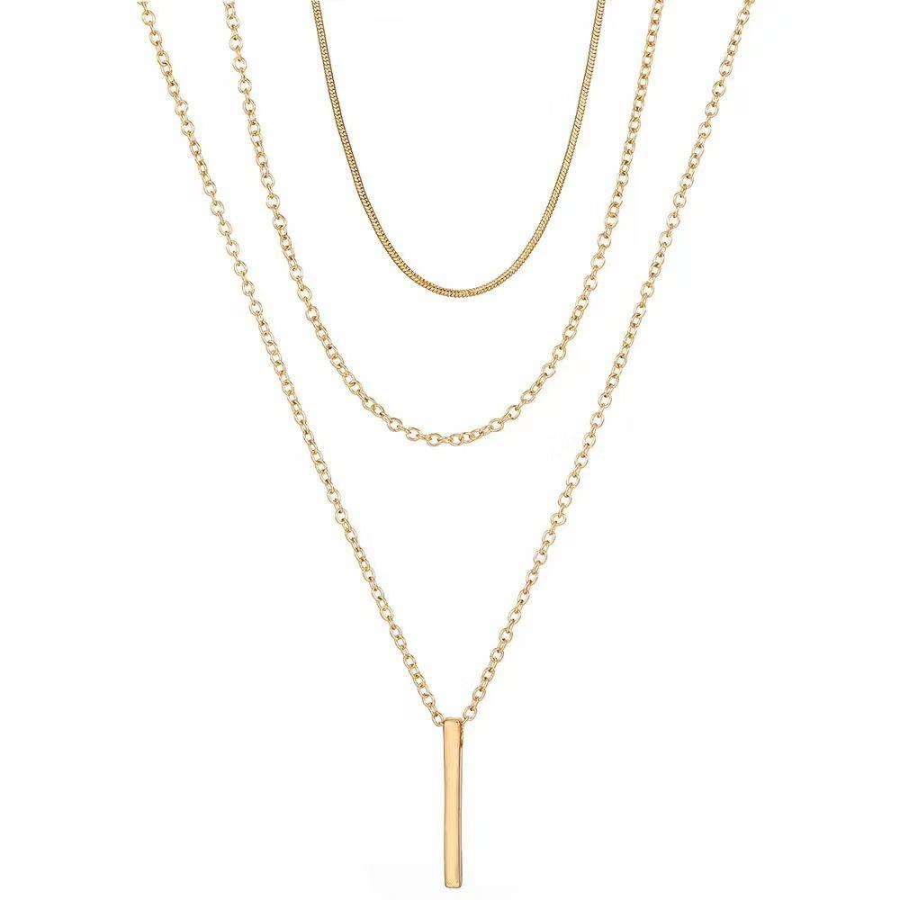 Simple Personality Multiple Layers Fold Wear Geometric Small Vertical Bar Pendant Necklace for Women Jewelry Accessories Gifts