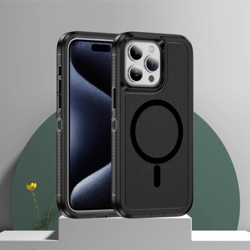 Matte Anti-slip Rugged Armor Magnetic Phone Case for iPhone 15 14 13 12 11 Pro Max Magsafe Charging Shockproof Hybrid Hard Cover