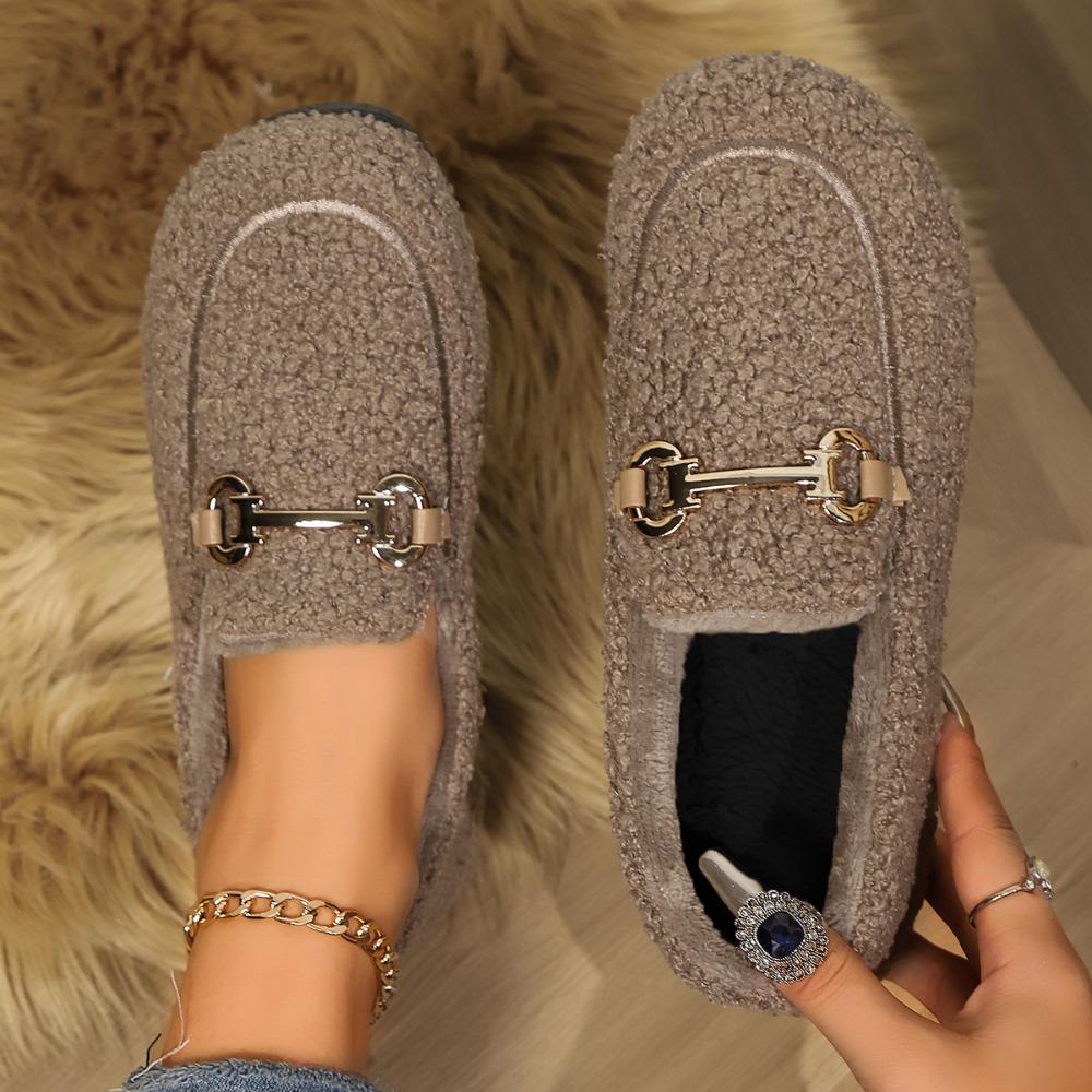 Fashion 34-41 Big Size Lambwool Moccasins Femme Curly Sheep Fur Flats Woman Warm Plush Loafers Winter Cotton Shoes Women Furry Snow Boot