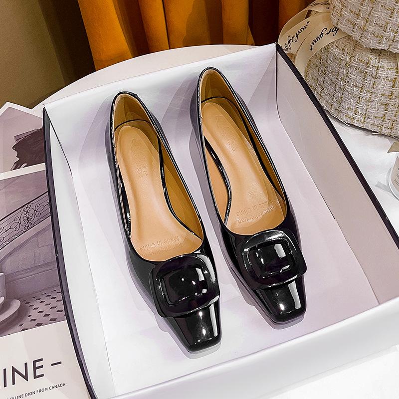 High Heels Women's Thin Heels 2025 New Red Wedding Shoes Patent Leather Gentle Shoes Square Buckle French Niche Square Head Single Shoes