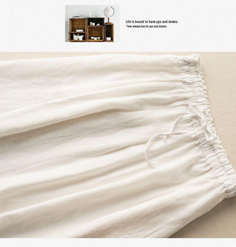 Embroidered High-Waisted A-line Cotton Midi Skirt: Slimming, Elastic Waist, Literary Style, Wide Hem for Women