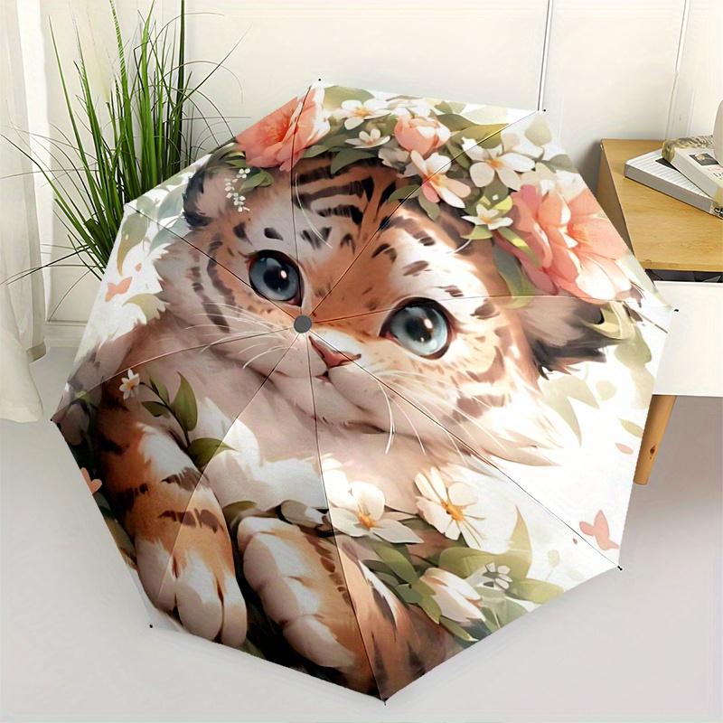

1pc Adorable Tiger Pattern Beautiful Looking Automatic Folding Umbrella, 3 Folding, 8 Pole Frame Design, Durable and Suitable for Travel and Daily Use