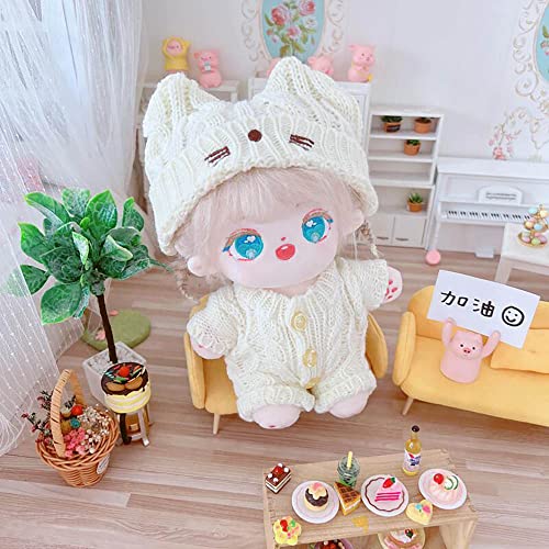 niannyyhouse 20cm Plush Clothes Kitten Hat White Wool Jumpsuit Cotton Doll Clothes Dress-Up (B)