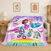 Cartoon Gabby Dollhouse Girl Flannel Blanket Soft Warm Throw Blanket for Bedroom Living Room Bed Travel Camping Picnic Kid
