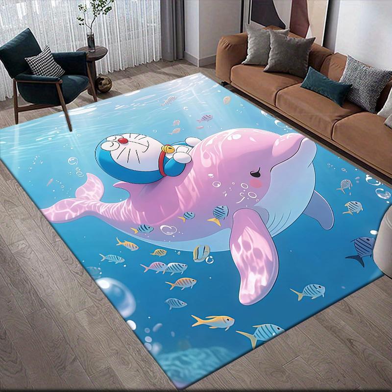 Doraemon4 Flannel Pattern Square Carpet,Area Rug,Carpet Rug for Living Room Bedroom Sofa Playroom Decor,Non-slip Floor Mat