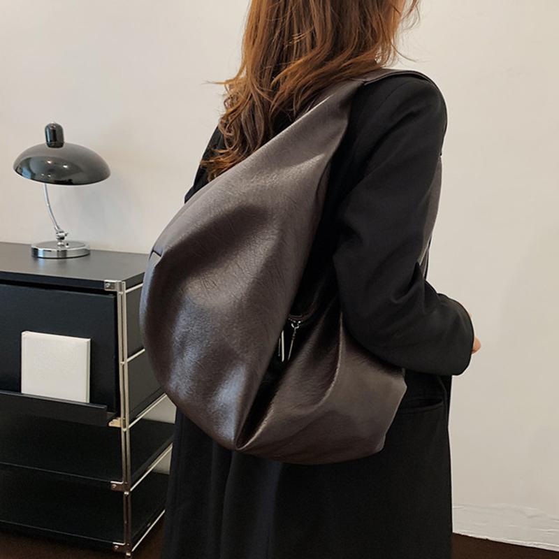 Big Black Shoulder Bags for Women Large Hobo Shopper Bag Solid Color Quality PU Leather Crossbody Handbag Lady Travel Tote Bag