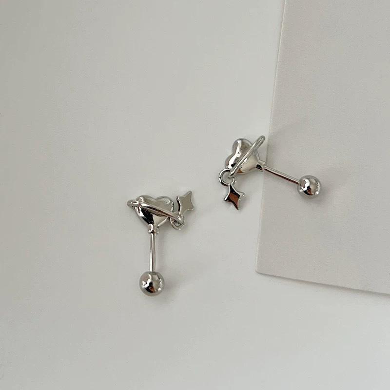 

Нейл для козелка уха из нержавеющей стали в форме сердца и планеты для женщин, панк, серьги в виде четырехконечной звезды, Y2K украшения, подарки