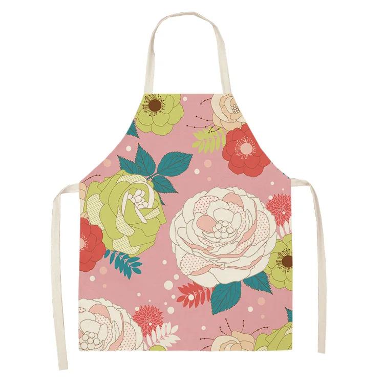 Printed color apron Home Cooking Baking Kitchen anti-stain and anti-oil  linen adult bib household cleaning tools