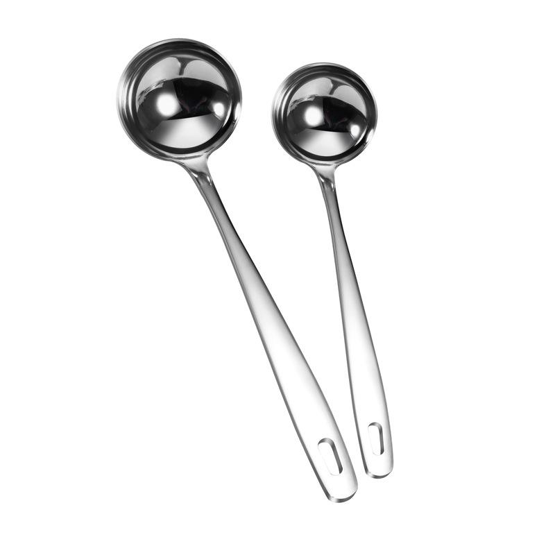 

304 Stainless Steel Large Soup & Slotted Spoon Set: Long Handle Spoon, Porridge & Stirring Spoon, Commercial Thickened Hot Pot Spoon. 304 Steel 5 cm Slotted Spoon