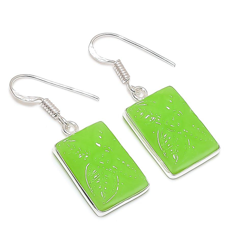 

Натуральный зеленый халцедон драгоценный камень 925 стерлинговое серебро ювелирное изделие серьга 1.46 s4D43