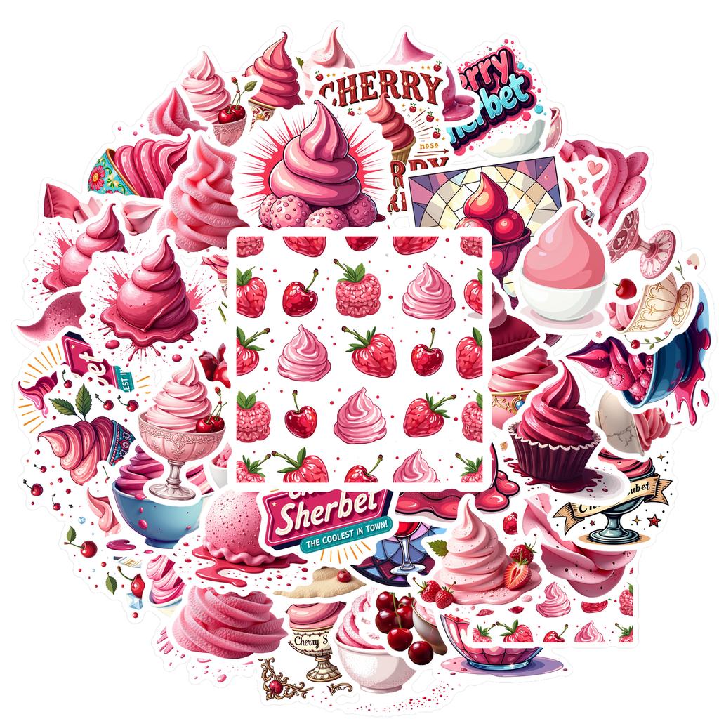 35-50pcs Pink Strawberry Ice Cream Dessert Stickers Cartoon Snacks Food Graffiti Decals Stationery Sticker Reward Gift