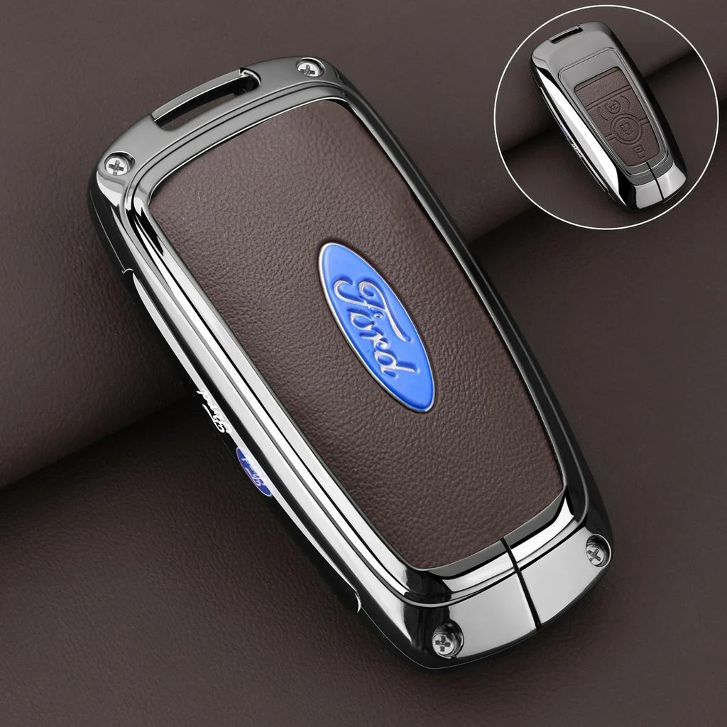 Car Sticker 2026 Ford 2025 Hot Leather Car Key Case Protector Cover for Ford Fusion Mustang Explorer F150 F250 F350 EcoSport Edg