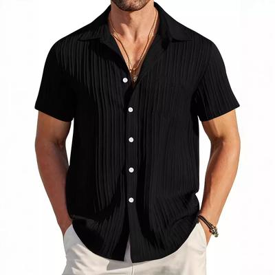 Herren Freizeithemden mit Knopfleiste und Tasche Kurzarm Texturiert Sommerurlaub Strand Hochzeit Hemd