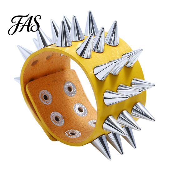 Punk Men Women Faux Leather Multiple Spikes Bracelet Bangle Jewelry Wrist Decor