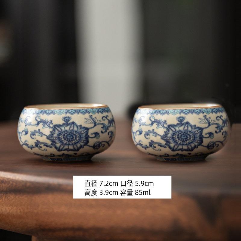 Ru kiln twisted branch lotus hand grab pot cover bowl teacup single high-end retro blue and white tea with lid ceramic kung fu tea set