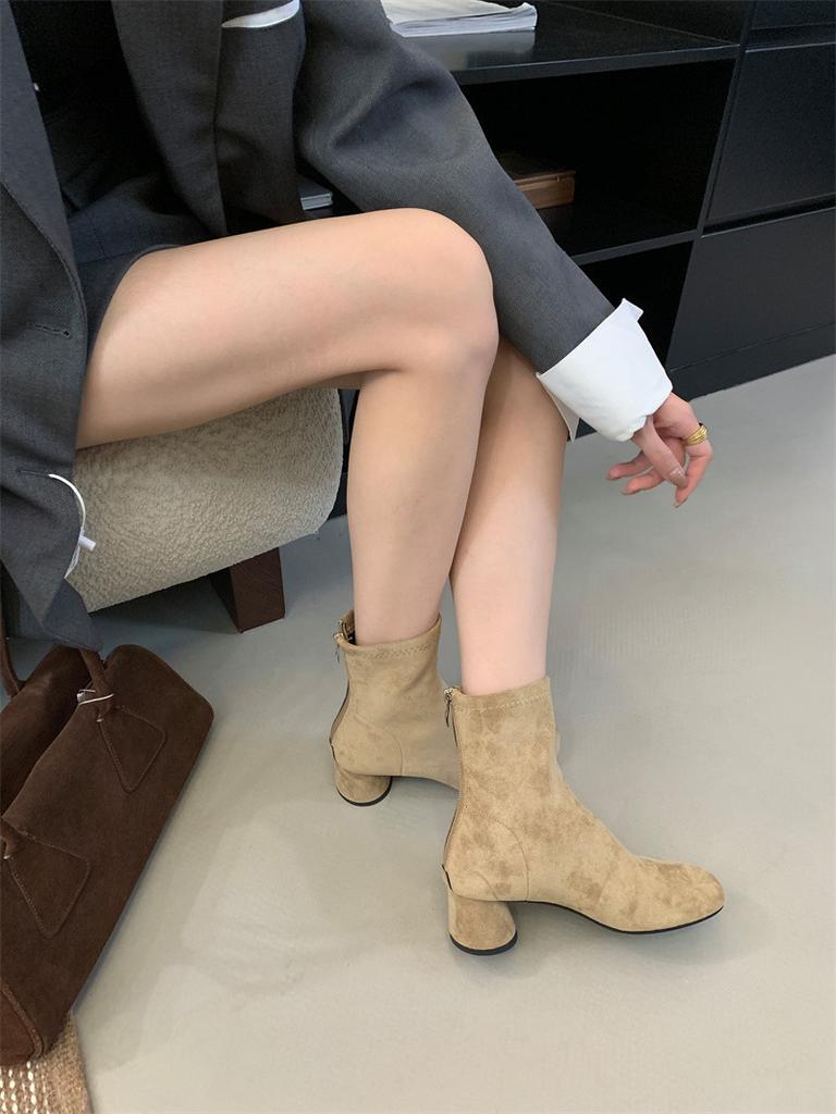 High Heel Suede Skinny Short Boots Season Brown Martin Boots Small Ankle Boots