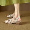 Krazing Pot Cow Skin Thick Med Heels Peep Toe Summer Size 42 Brand Shoes Street Wear Gladiator Elegant Women Sandals