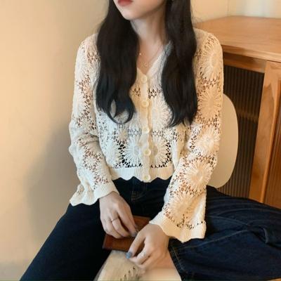 Temperament Lace Hollowed Out Sun Protection Shirt Cardigan Jacket Female Student Stylish Short Top