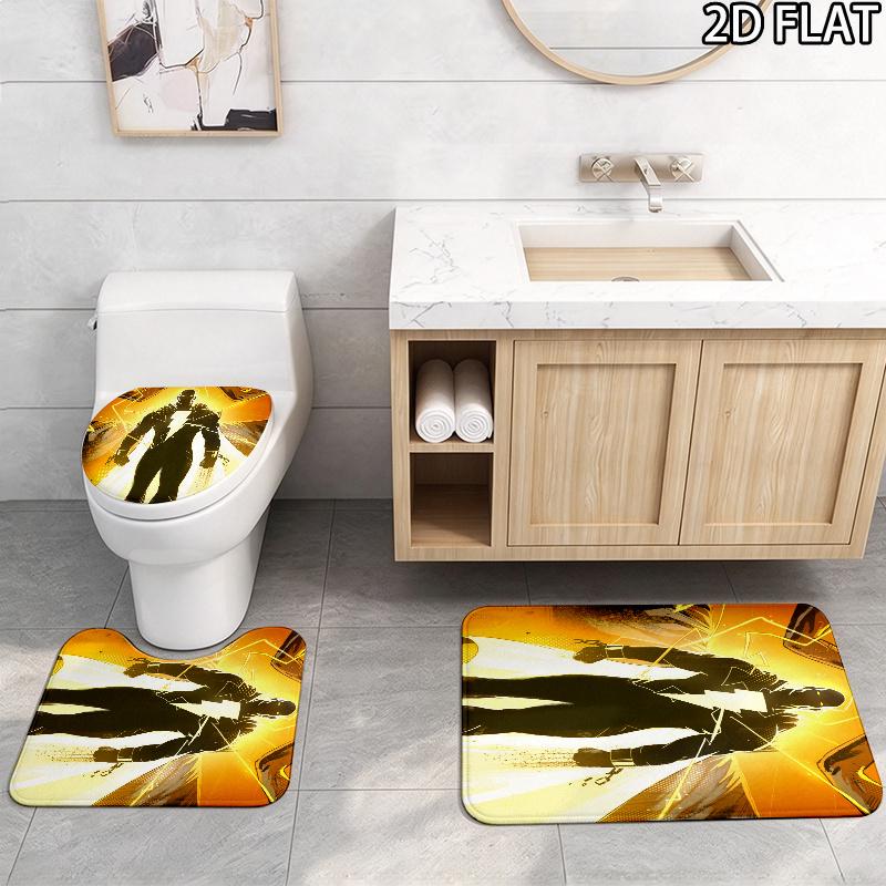 3pcs Lightning Adam Pattern Flannel Nonslip Absorbent Washable Decorative Bathroom Home Toilet Seat Cover Mat