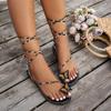 Fashion Flat Shoes New Summer Round Head Thin Strap Toe Butterfly Cross Tie Leopard Print with Soft Soled Non-slip Sandals