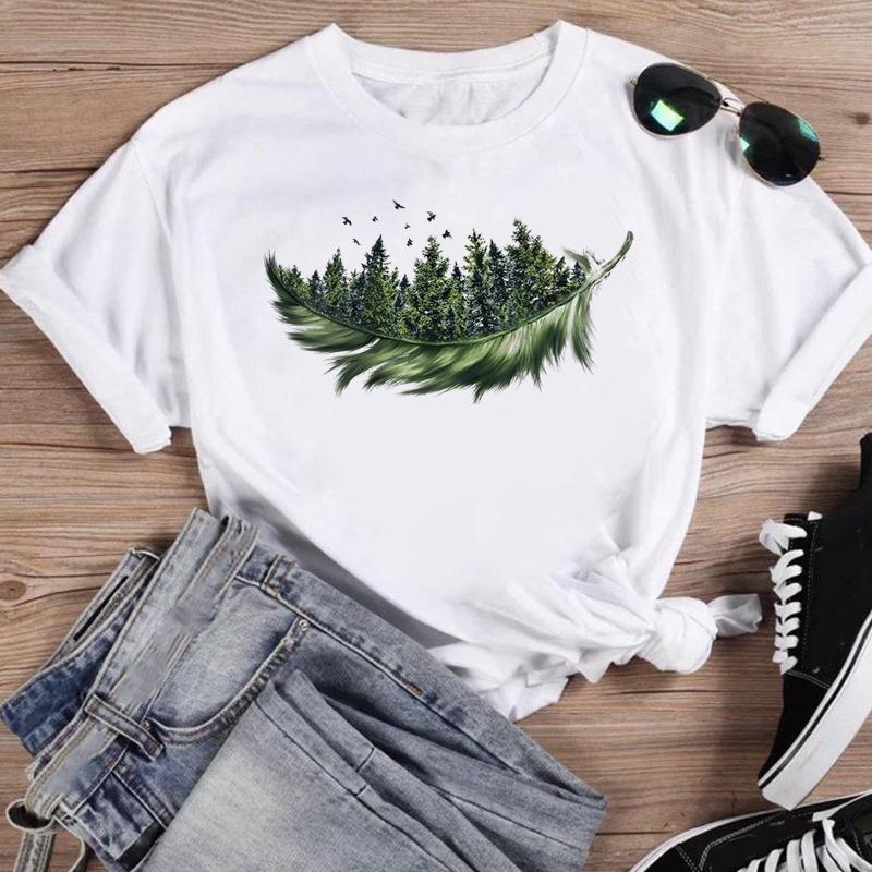 Tisk Camper Flower Vintage Móda Ženy Kreslený Krátký rukáv Grafika T Top Letní košile Trička Běžné Dámské Tričko