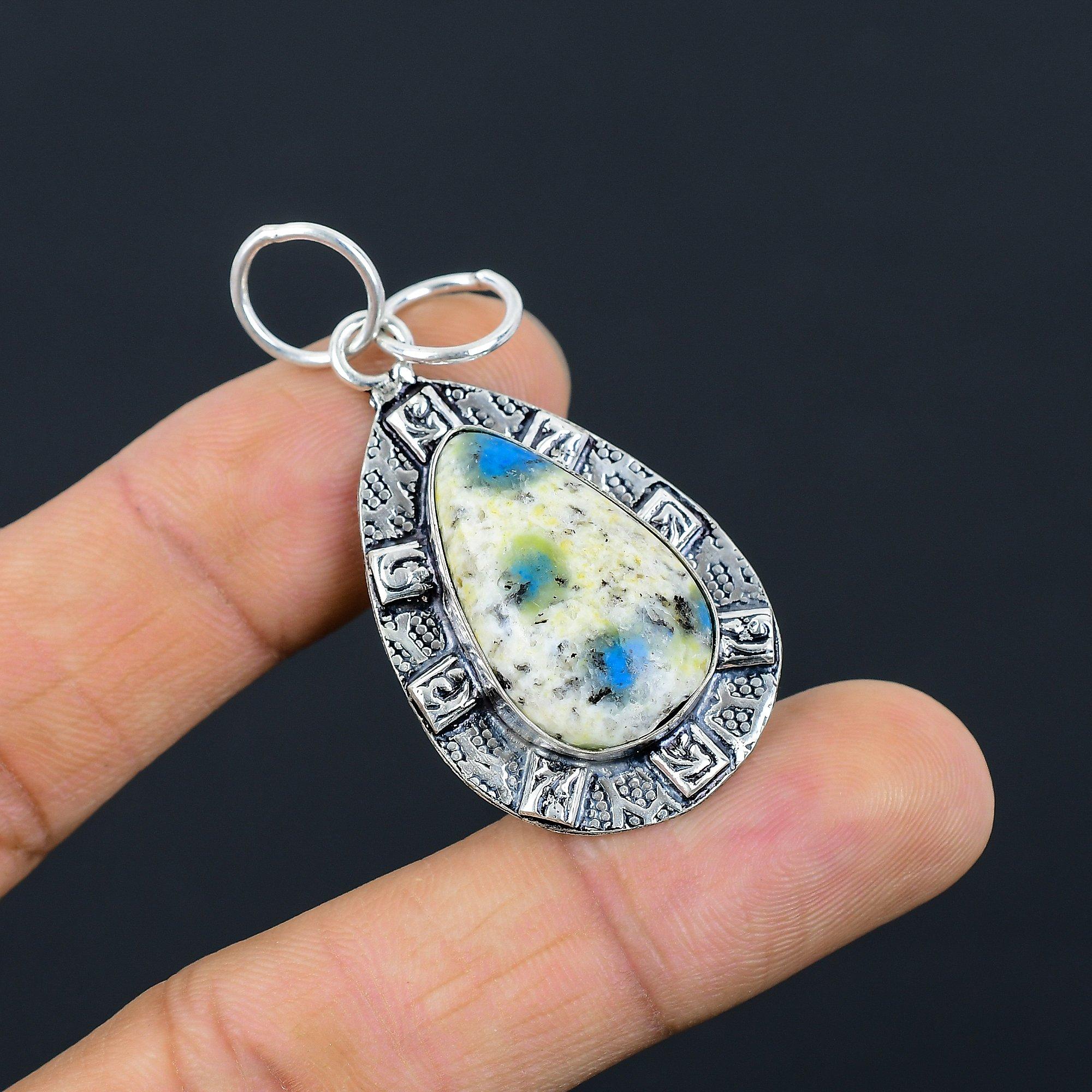 

Daughters Day Deal 925 Sterling Silver Pear Natural K2 Jasper Bezel Wife Pendant