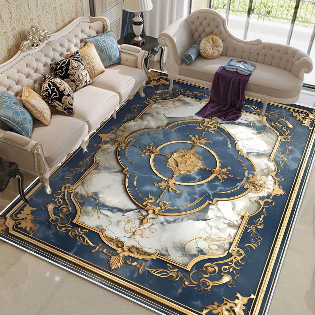 European Style Blue Area Rug – Large Non-Slip Soft Carpet for Living Room or Bedroom – Luxury Home Decor Floor Mat