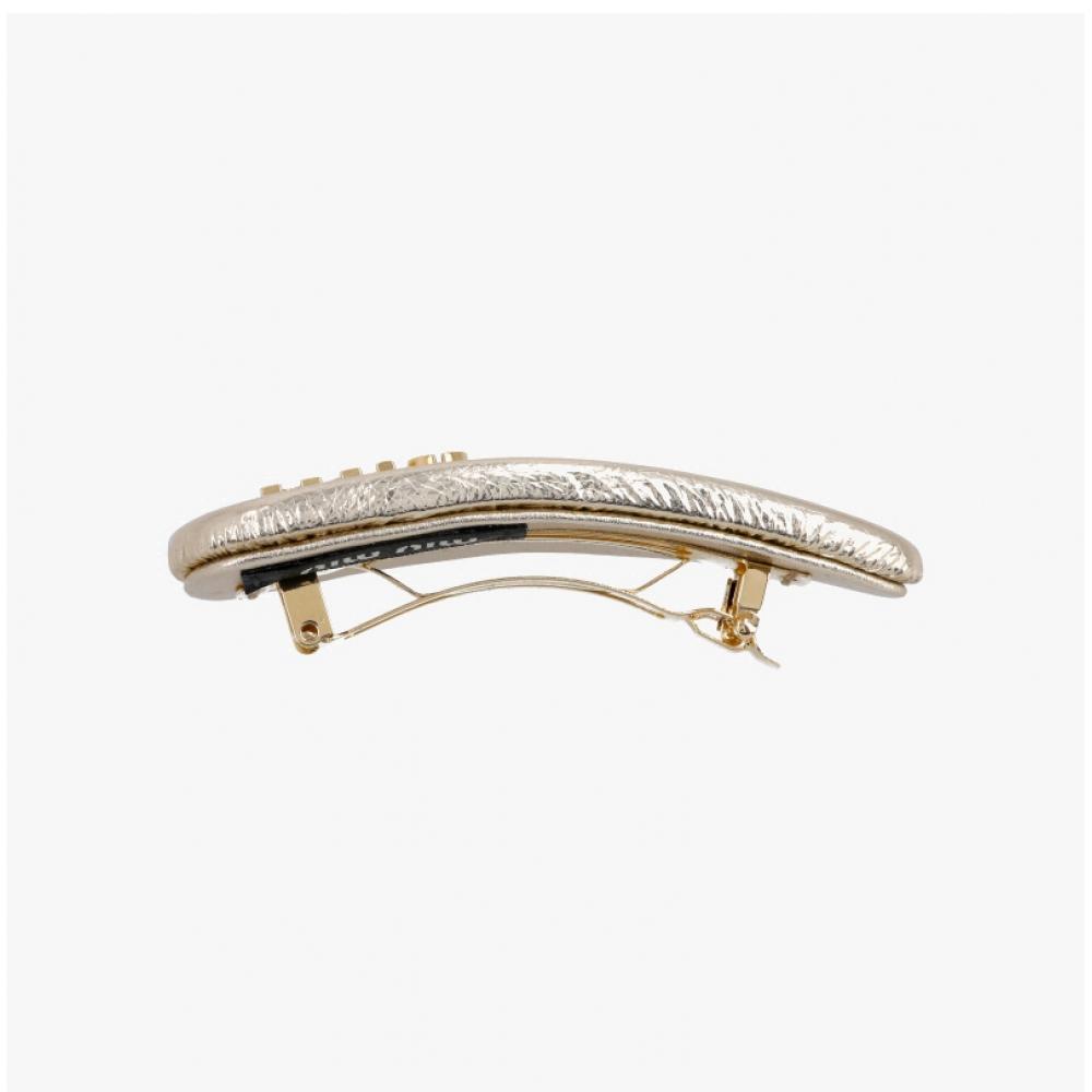 Miu Miu 5if092 2ct4 F0846 Logo Nappa Leather Hair Clip