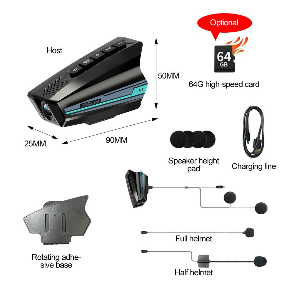 Motorcycle Helmet Bluetooth Intercom Headset  Waterproof Voice Contro Wireless Hands-on Talking Headset with 1080P HD Camera