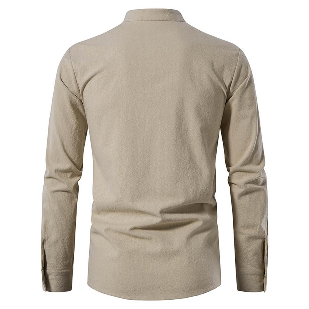 Men's  Casual Fashion Long Sleeve Solid Color V-Neck Tops