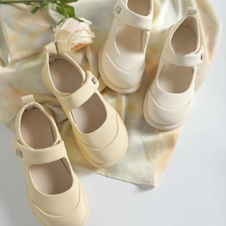 Qiao Feifei High Heels Original Niche Soft Leather Mary Jane Shoes Velcro Word with Round Head Comfortable Thick Sole