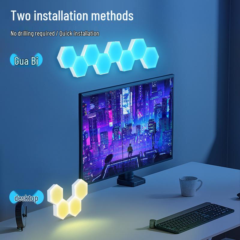 Hexagonal Smart Atmosphere Lamp: Bedside, Wall, E-Sports, Sound-Reactive, Colorful Honeycomb Rhythm Lighting.