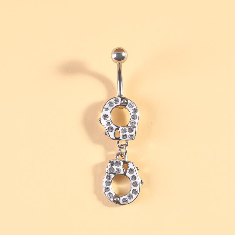 Retro Stainless Steel Titanium Belly Button Ring with Double Handcuffs Design