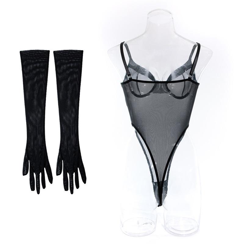 Aduloty Women Sexy Lingerie Erotic Bodysuit Perspective Minimalist Basic Slim Fit Hip Lifting Glove Matching Underwear Set