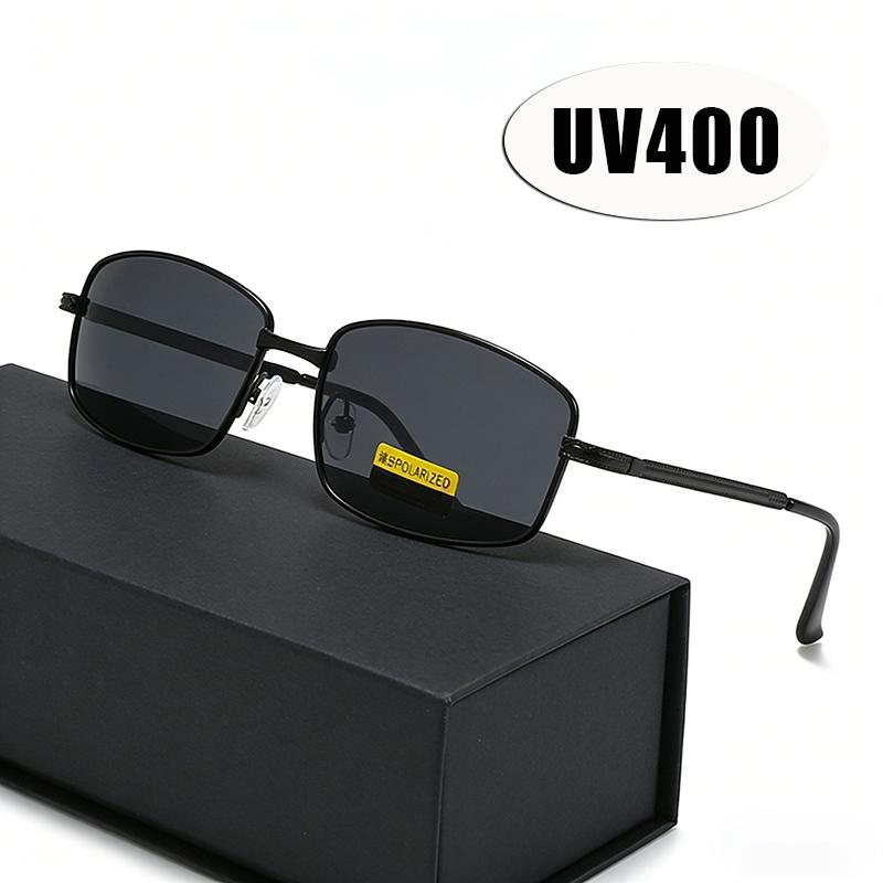 High-Definition Polarized Sunglasses Metal Square Frame Men's UV-Protective Sunglasses for Driving Outdoor UV400 Travel Eyewear