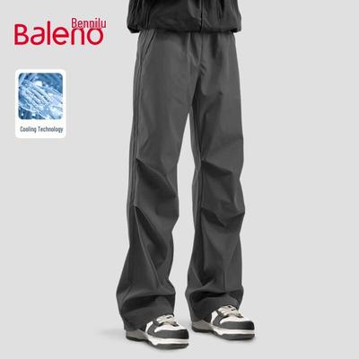 Baleno Men's American Trendy Pleated Straight Wide-Leg Parachute Pants